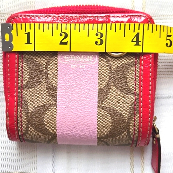 Coach Heritage Khaki Pink Stripe Wallet - Picture 15 of 16
